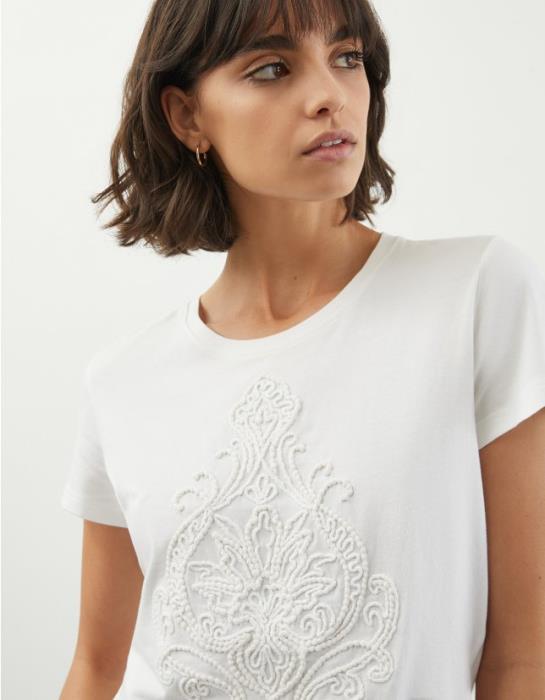 Dondup, t-shirt con ricamo in rilievo, bianca