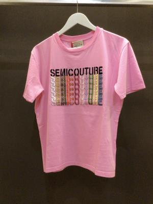 Semicouture, t-shirt ROSA con logo multicolor